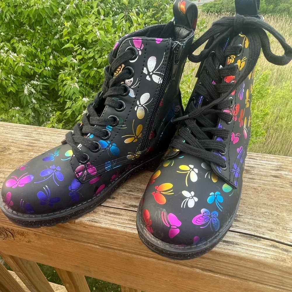 MIA Black Boots with Vibrant Butterfly Design